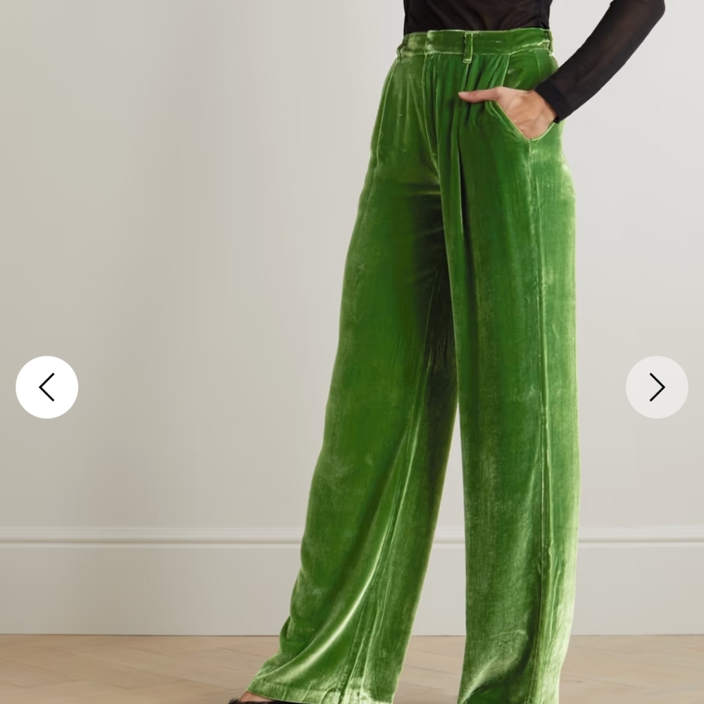 Reformation Green Velvet Wide Leg Pants 8P